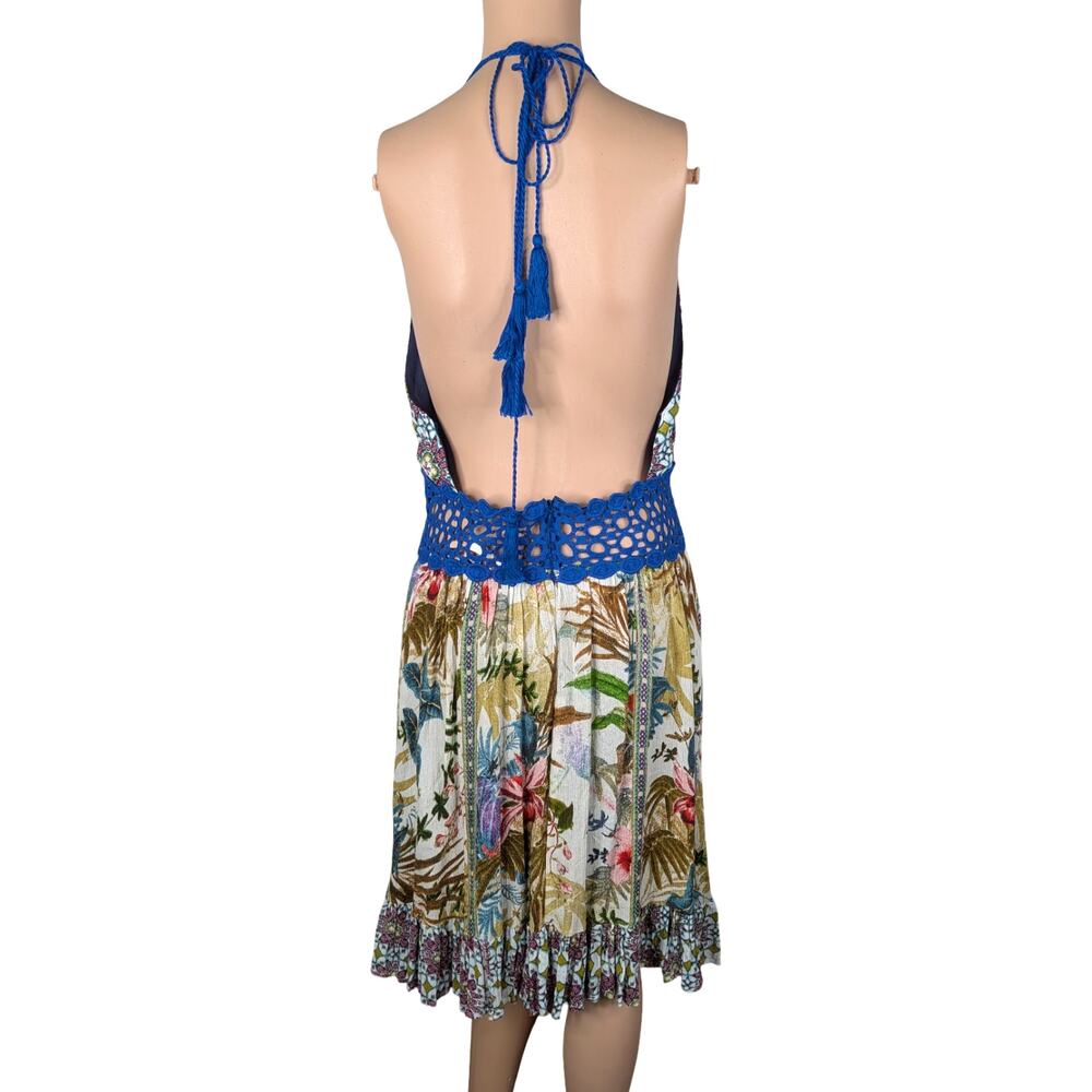 NWT Chelsea & Violet Tropical Patchwork Halter Maxi Dress Lace Tassel Resort L - Picture 8 of 11